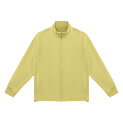 Unisex Ribbed Stand Collar Full Zip Jacket in lime yellow