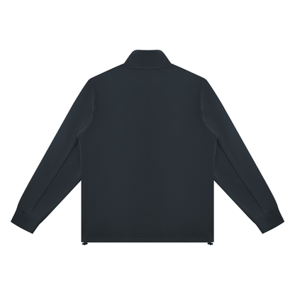 Unisex Ribbed Stand Collar Full Zip Jacket in navy blue, alternate angle