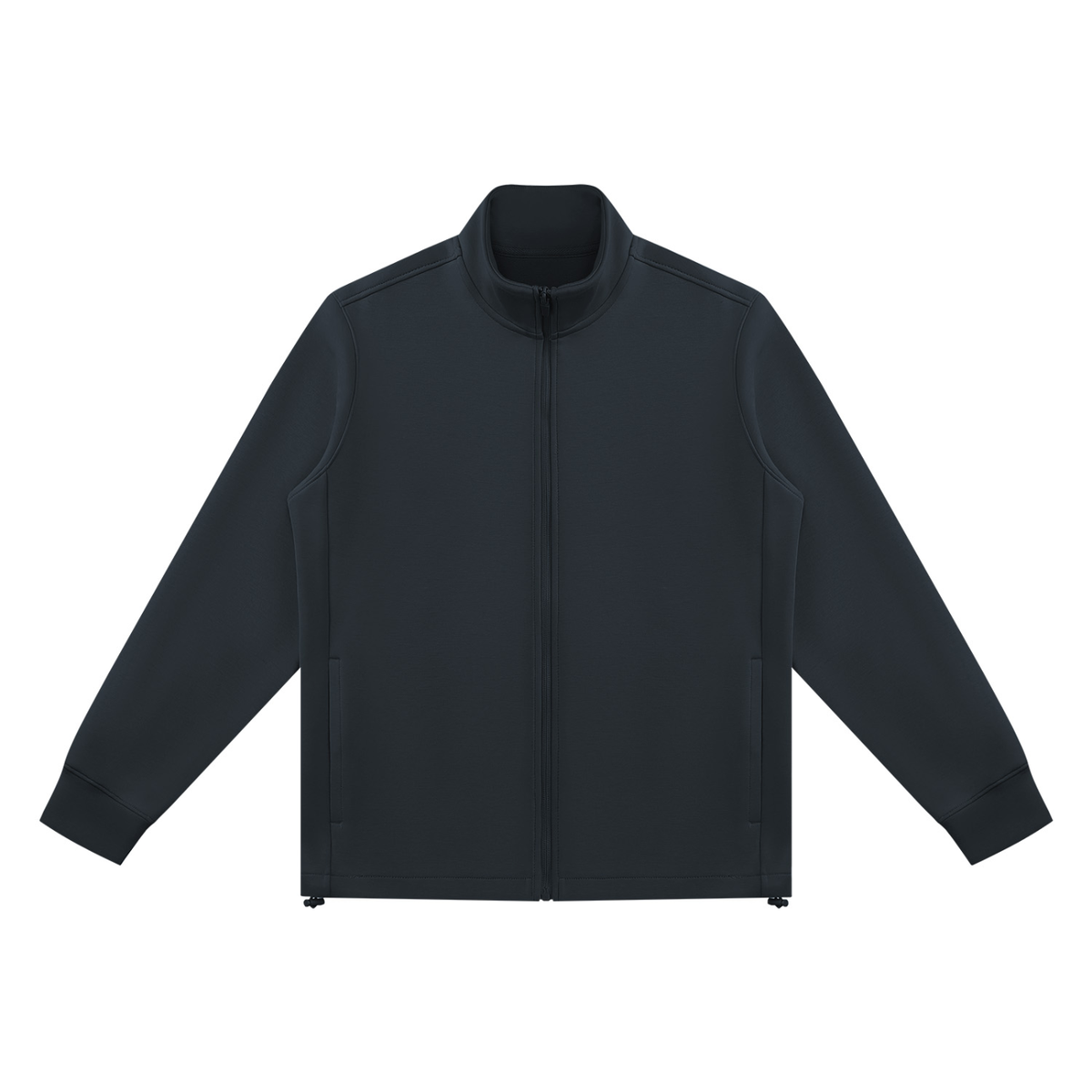 Unisex Ribbed Stand Collar Full Zip Jacket in navy blue