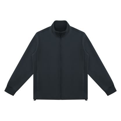 Unisex Ribbed Stand Collar Full Zip Jacket in navy blue
