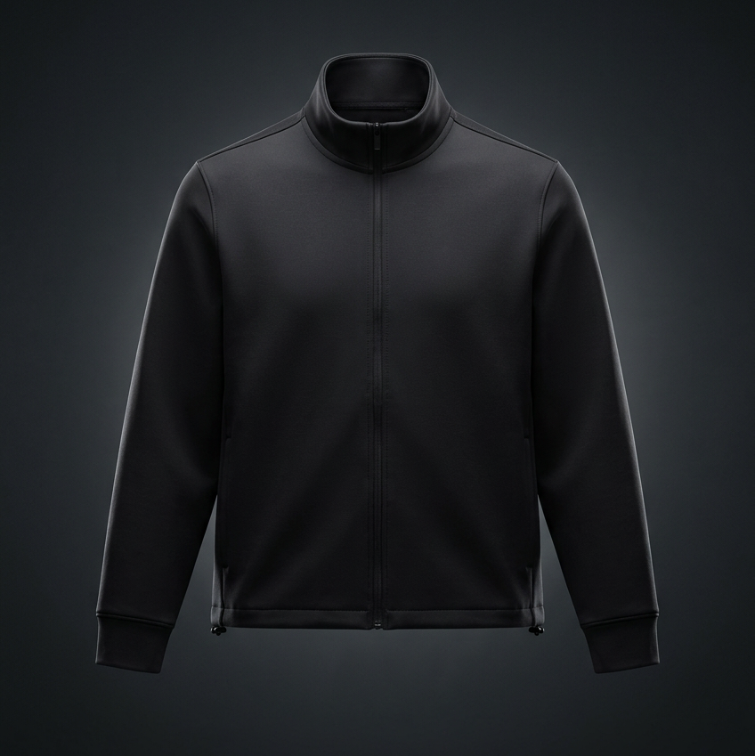 Unisex Ribbed Stand Collar Full Zip Jacket, view 1