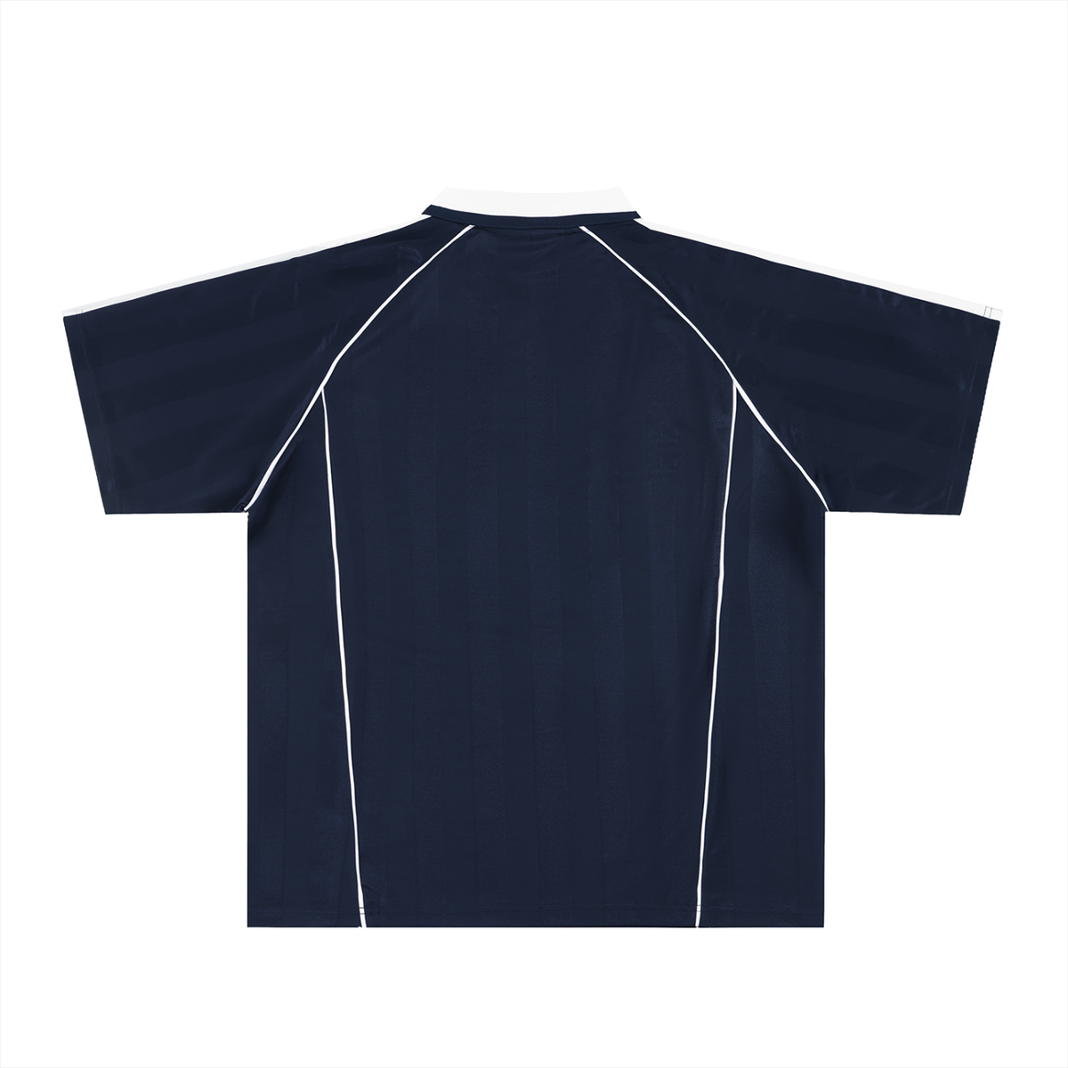 Unisex Shadow Stripe Collared Soccer Jersey in navy blue with white, alternate angle