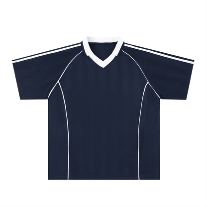 Unisex Shadow Stripe Collared Soccer Jersey in navy blue with white
