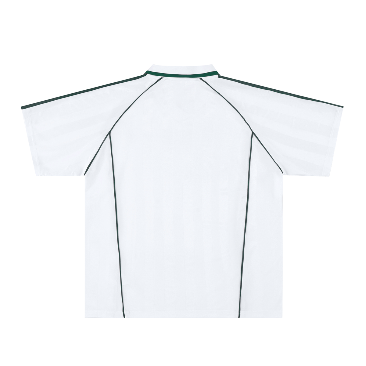 Unisex Shadow Stripe Collared Soccer Jersey in white with dark green, alternate angle