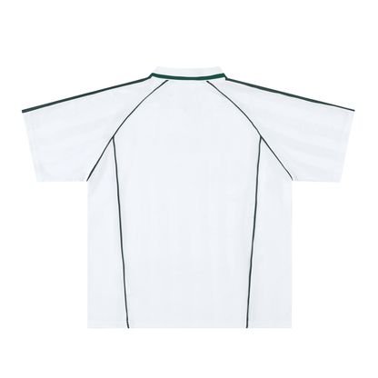 Unisex Shadow Stripe Collared Soccer Jersey in white with dark green, alternate angle