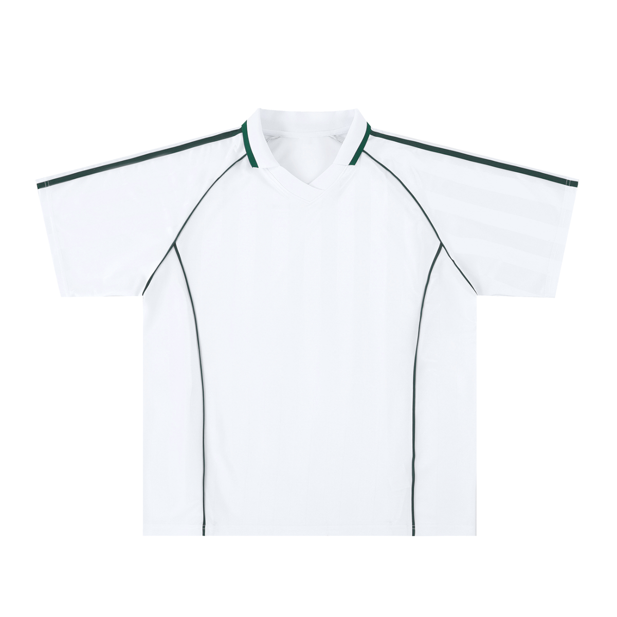 Unisex Shadow Stripe Collared Soccer Jersey in white with dark green