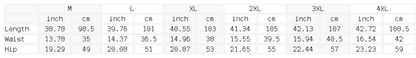 Size chart for the Unisex Side Stripe Running Pants