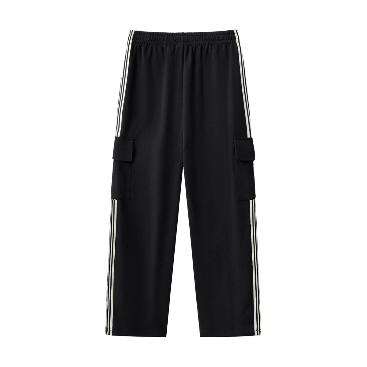 Unisex Side Stripe Straight-Leg Pants in black, alternate angle