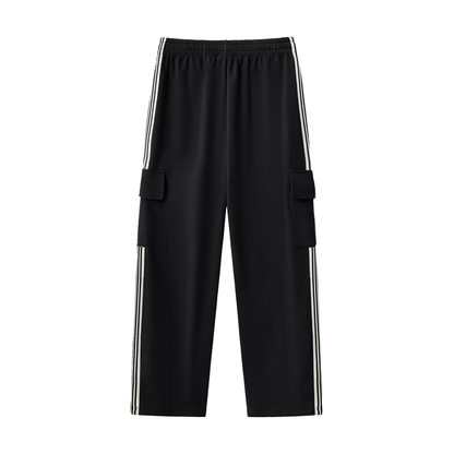 Unisex Side Stripe Straight-Leg Pants in black, alternate angle