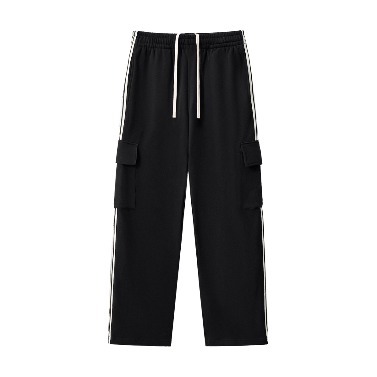 Unisex Side Stripe Straight-Leg Pants in black