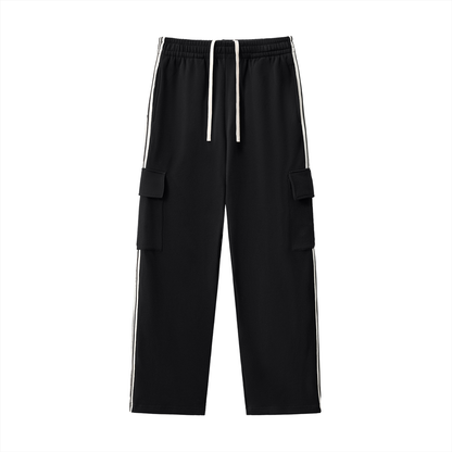 Unisex Side Stripe Straight-Leg Pants in black
