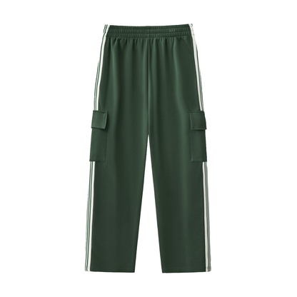 Unisex Side Stripe Straight-Leg Pants in blackish green, alternate angle