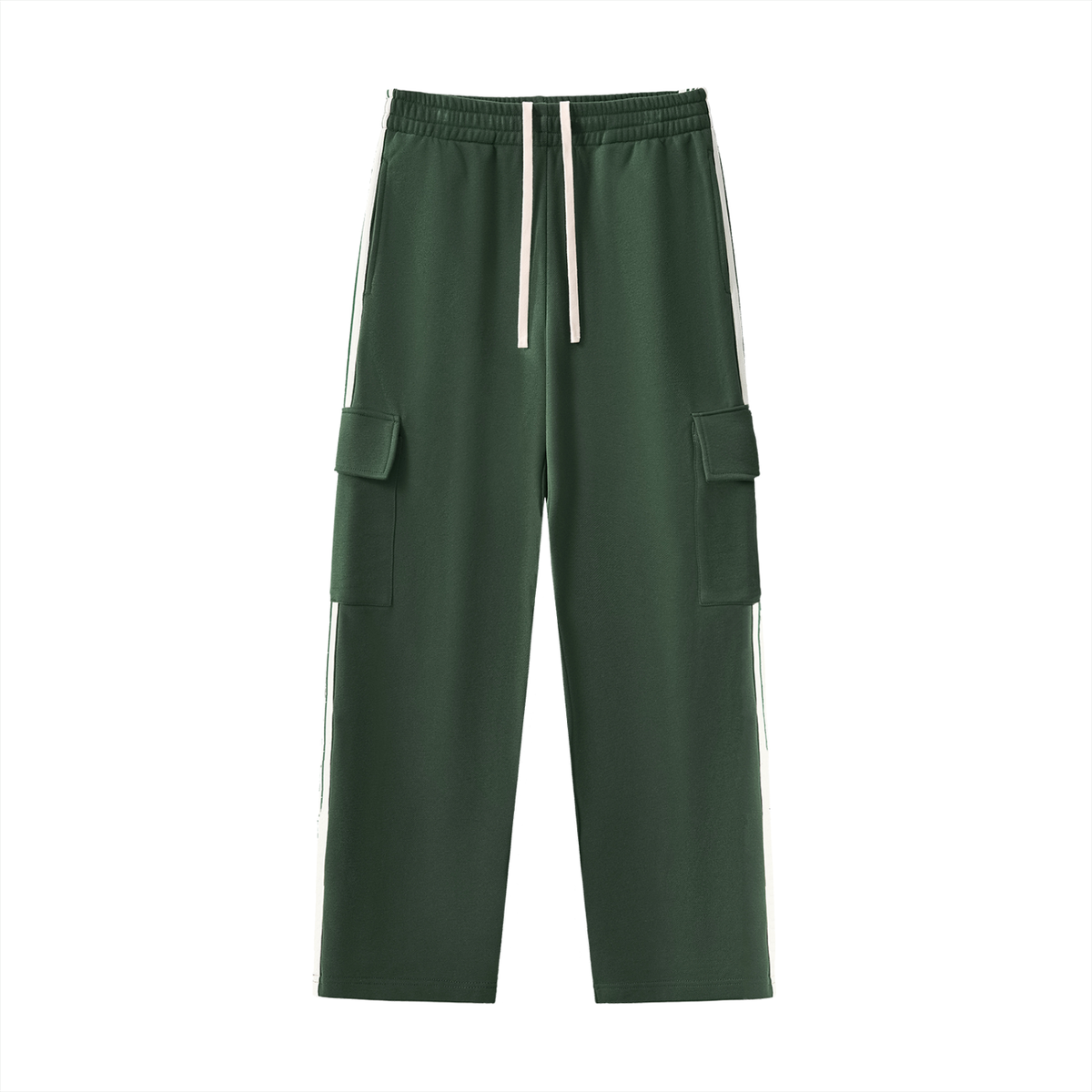 Unisex Side Stripe Straight-Leg Pants in blackish green