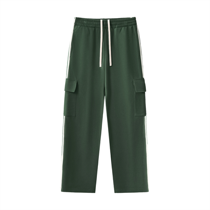 Unisex Side Stripe Straight-Leg Pants in blackish green