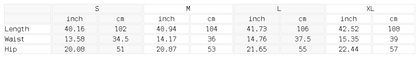 Size chart for the Unisex Side Stripe Straight-Leg Pants