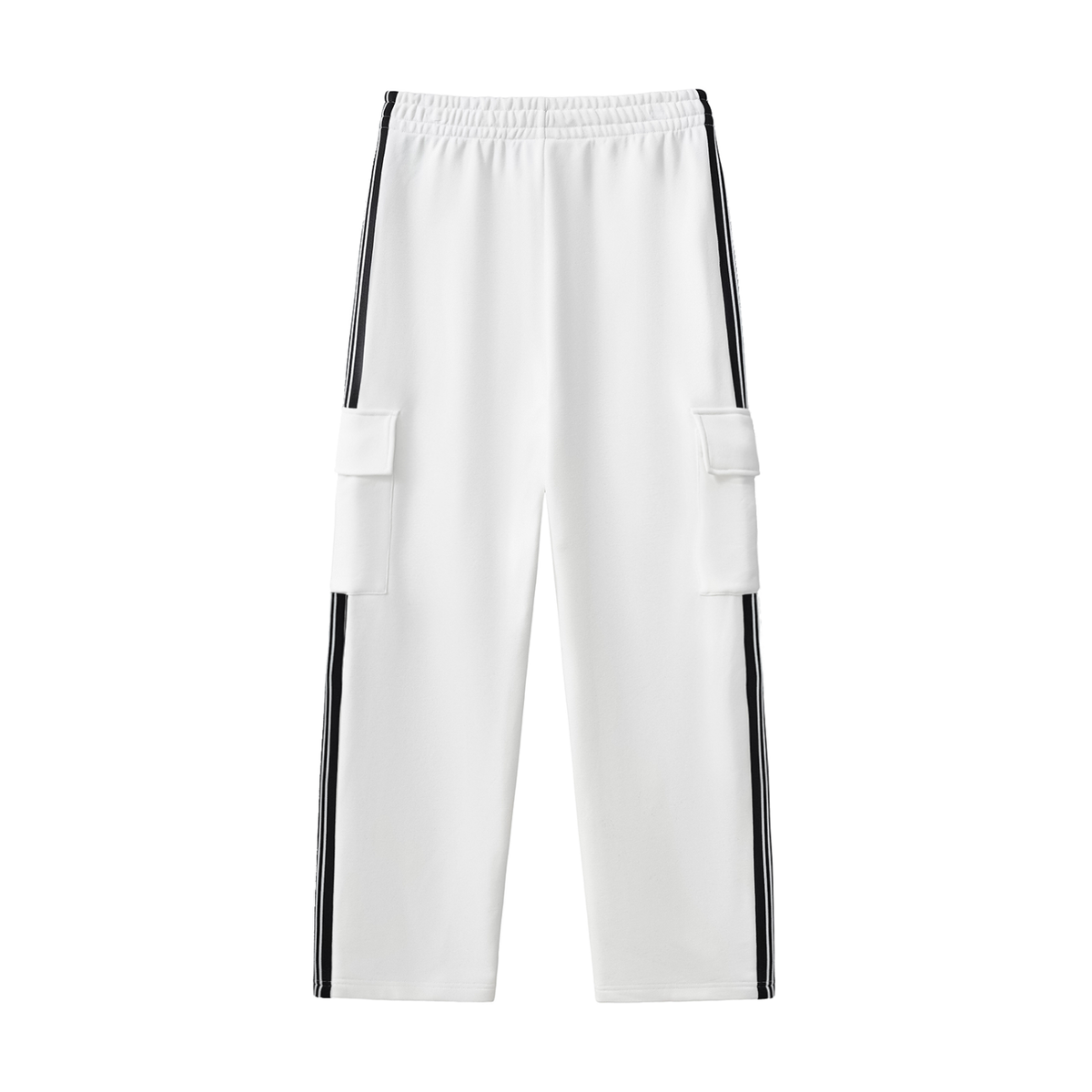 Unisex Side Stripe Straight-Leg Pants in white, alternate angle