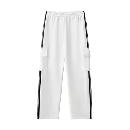 Unisex Side Stripe Straight-Leg Pants in white, alternate angle