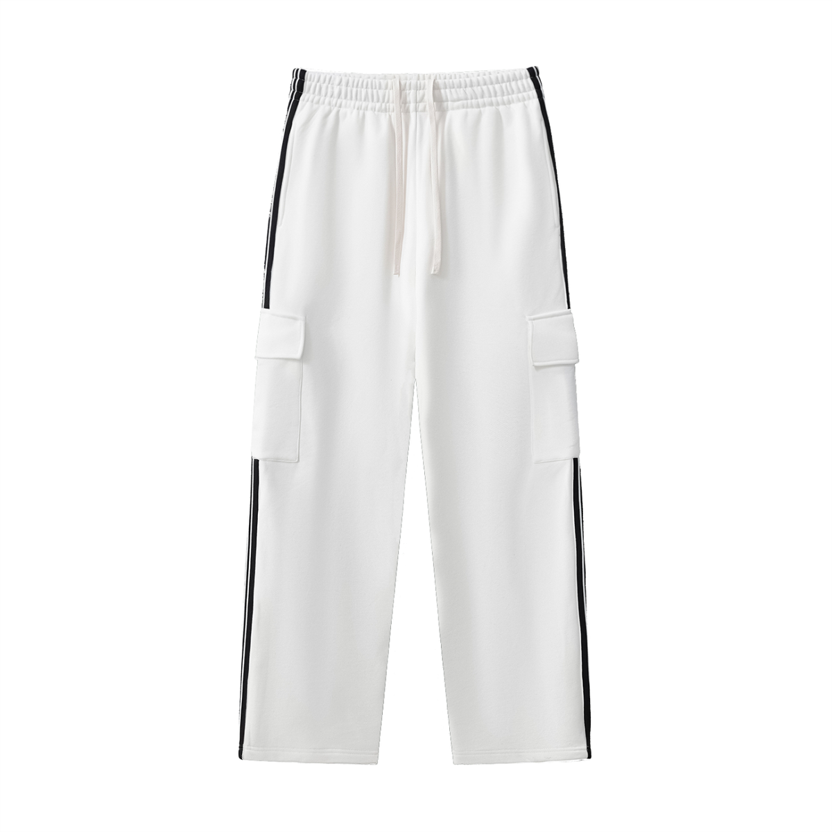 Unisex Side Stripe Straight-Leg Pants in white