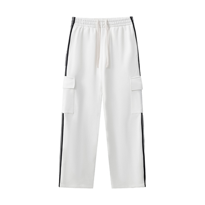 Unisex Side Stripe Straight-Leg Pants in white