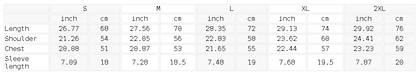 Size chart for the Unisex Slim Fit Tonal Paneled Cotton T-Shirt
