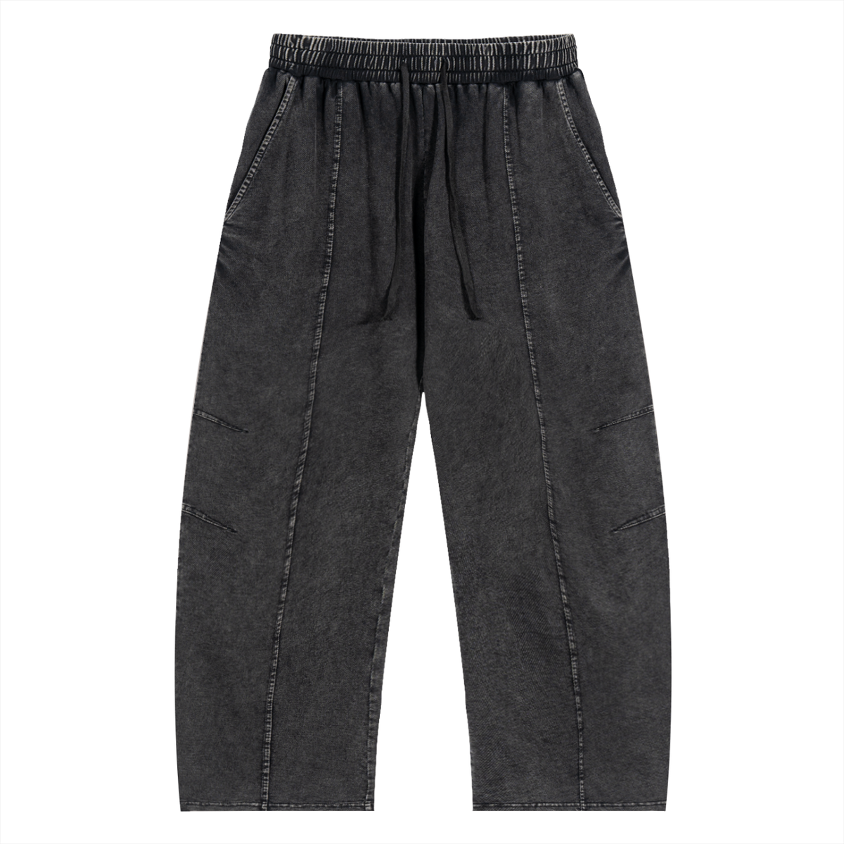Unisex Snow Wash Drawstring Cotton Pants in black