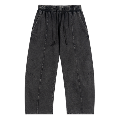 Unisex Snow Wash Drawstring Cotton Pants in black