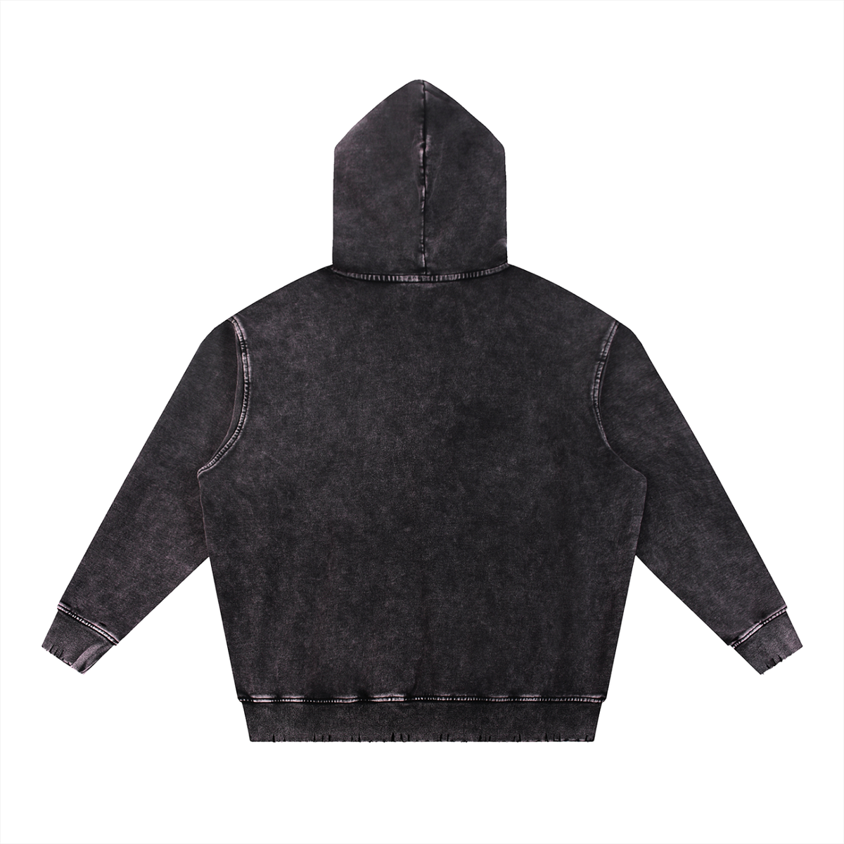Unisex Snow Wash Hand-Frayed Heavyweight Hoodie in black, alternate angle