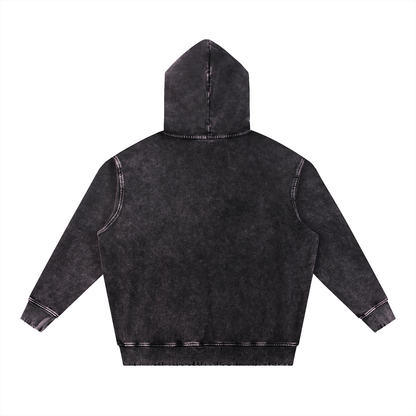Unisex Snow Wash Hand-Frayed Heavyweight Hoodie in black, alternate angle