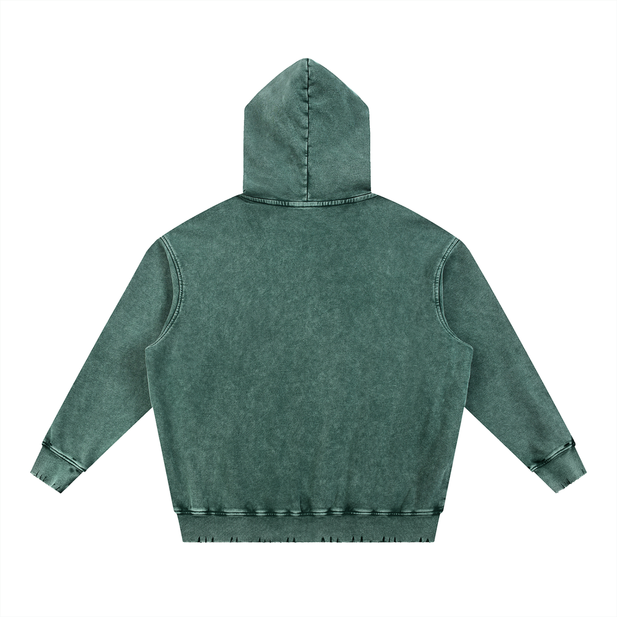 Unisex Snow Wash Hand-Frayed Heavyweight Hoodie in blackish green, alternate angle