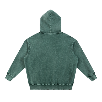 Unisex Snow Wash Hand-Frayed Heavyweight Hoodie in blackish green, alternate angle