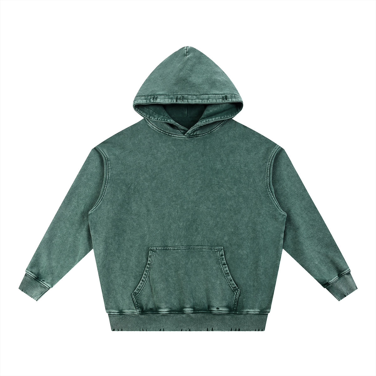 Unisex Snow Wash Hand-Frayed Heavyweight Hoodie in blackish green