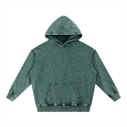 Unisex Snow Wash Hand-Frayed Heavyweight Hoodie in blackish green