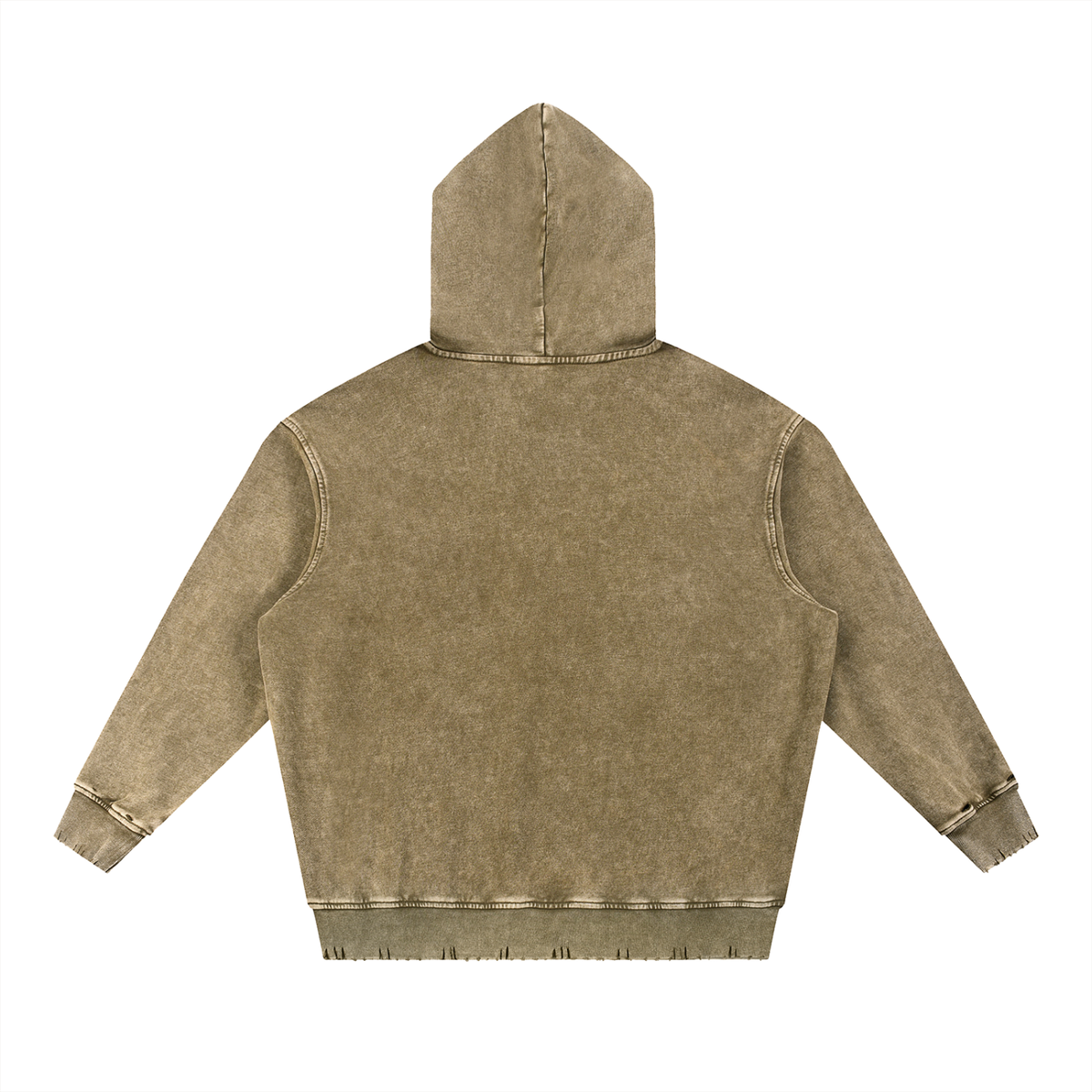 Unisex Snow Wash Hand-Frayed Heavyweight Hoodie in brown, alternate angle