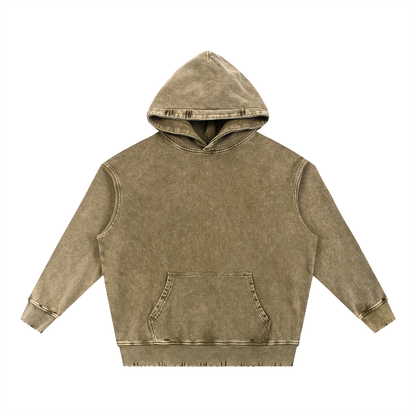 Unisex Snow Wash Hand-Frayed Heavyweight Hoodie in brown