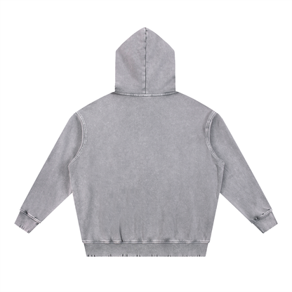 Unisex Snow Wash Hand-Frayed Heavyweight Hoodie in light gray, alternate angle