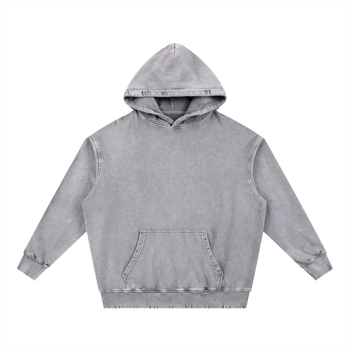 Unisex Snow Wash Hand-Frayed Heavyweight Hoodie in light gray