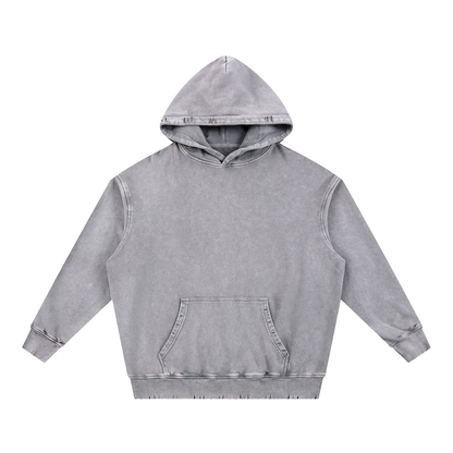 Unisex Snow Wash Hand-Frayed Heavyweight Hoodie in light gray