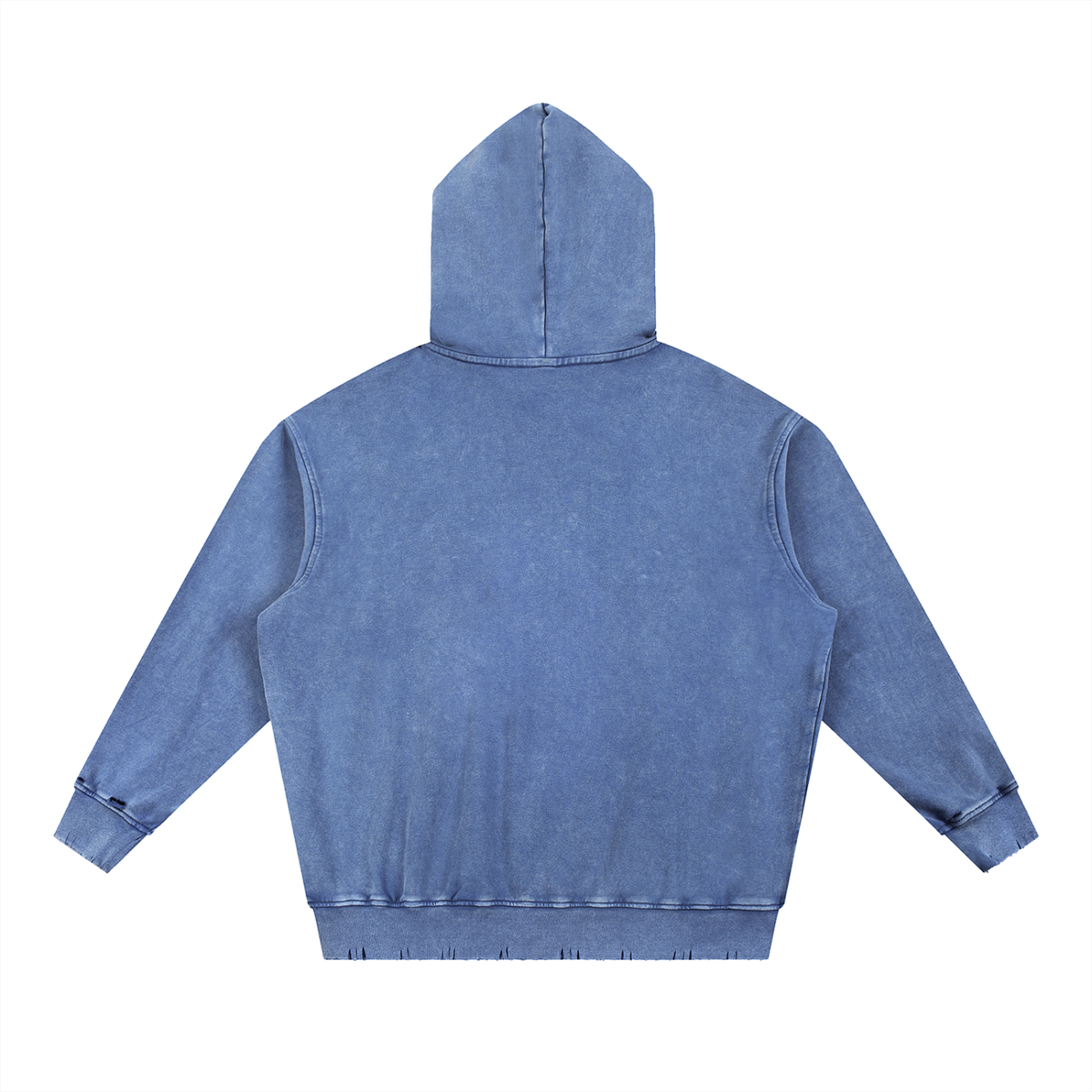 Unisex Snow Wash Hand-Frayed Heavyweight Hoodie in royal blue, alternate angle