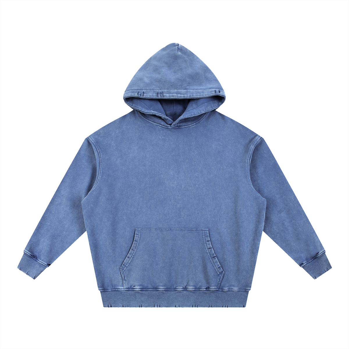 Unisex Snow Wash Hand-Frayed Heavyweight Hoodie in royal blue