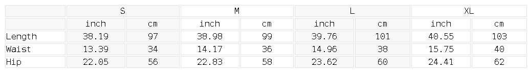 Size chart for the Unisex Snow Wash Jogged Sweatpants