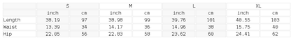 Size chart for the Unisex Snow Wash Jogged Sweatpants