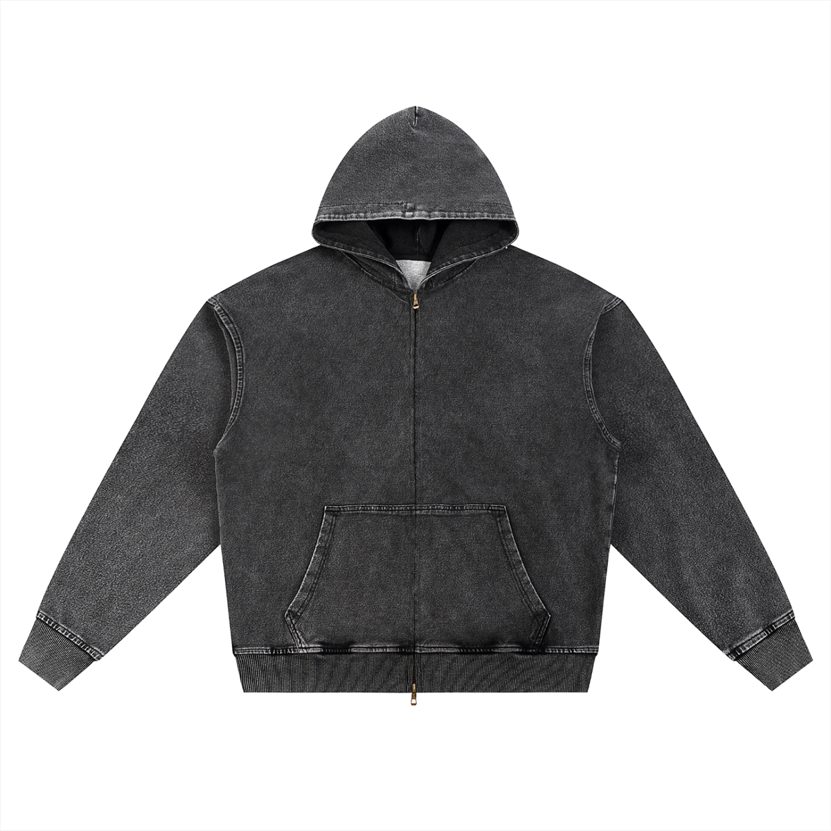 Unisex Snow Wash Oversized Zip-Up Hoodie in black