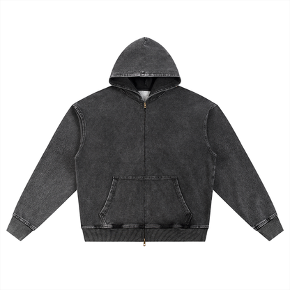 Unisex Snow Wash Oversized Zip-Up Hoodie in black
