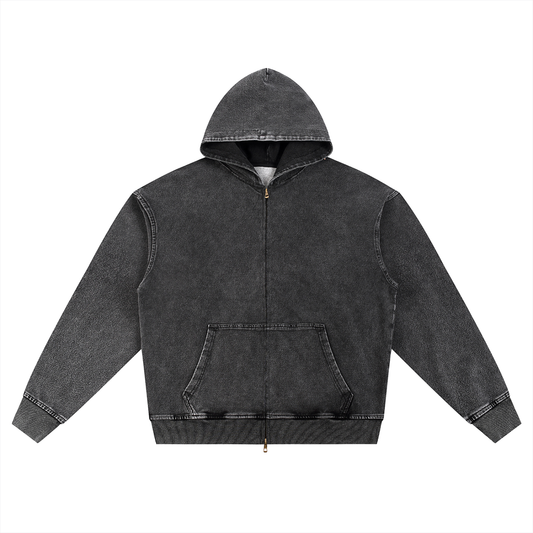 Unisex Snow Wash Oversized Zip-Up Hoodie in black