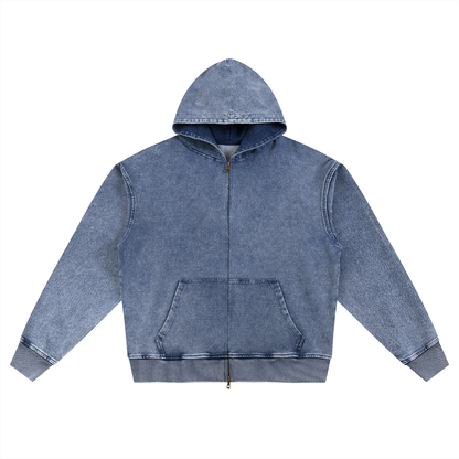 Unisex Snow Wash Oversized Zip-Up Hoodie in light blue