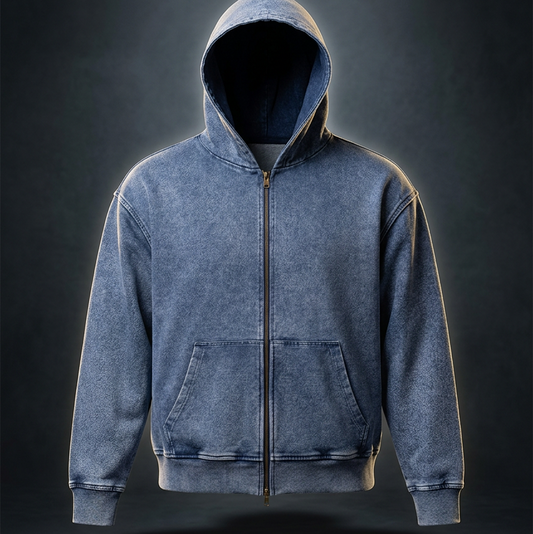 Unisex Snow Wash Oversized Zip-Up Hoodie