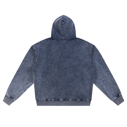 Unisex Snow Wash Oversized Zip-Up Hoodie in royal blue, alternate angle