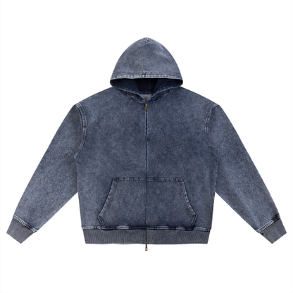 Unisex Snow Wash Oversized Zip-Up Hoodie in royal blue
