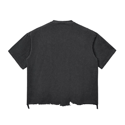 Unisex Snow Wash Raw-Hem Oversized T-Shirt in washed black, alternate angle