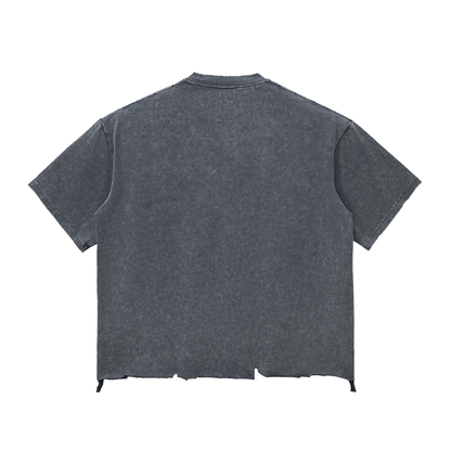 Unisex Snow Wash Raw-Hem Oversized T-Shirt in washed cement gray, alternate angle